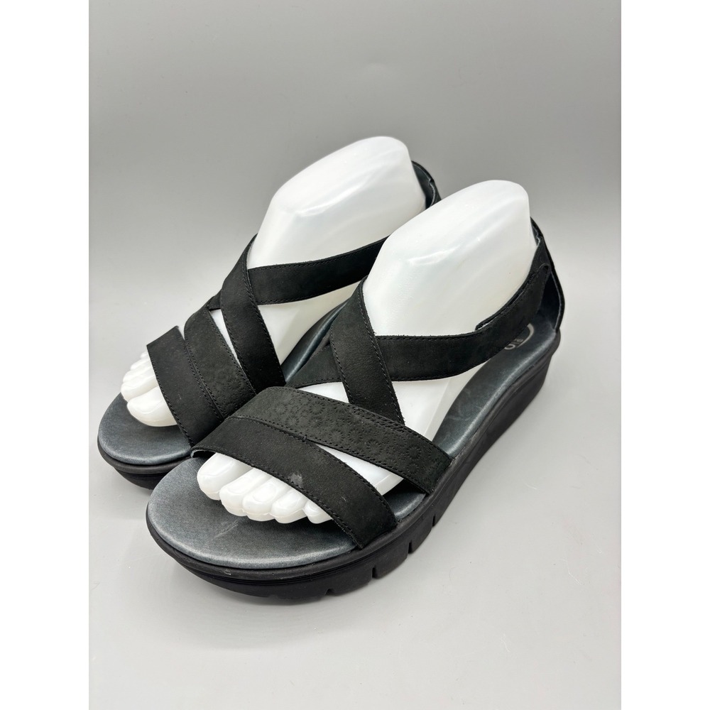 Abeo BIO System Black Nubuck Leather Wedge Sandals Womens 8 N Orthotic Comfort
